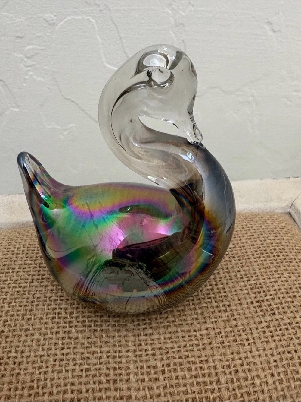 Iridized Hand Blown Glass Swan Figurine - Multicolor